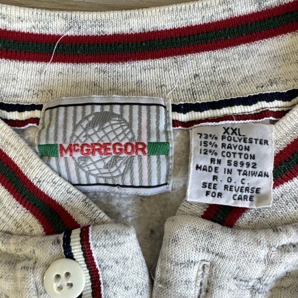 Vintage McGregor‎ Retro Sports Crewneck Henley Sweatshirt Mens XXL Grey Red - Picture 3 of 12